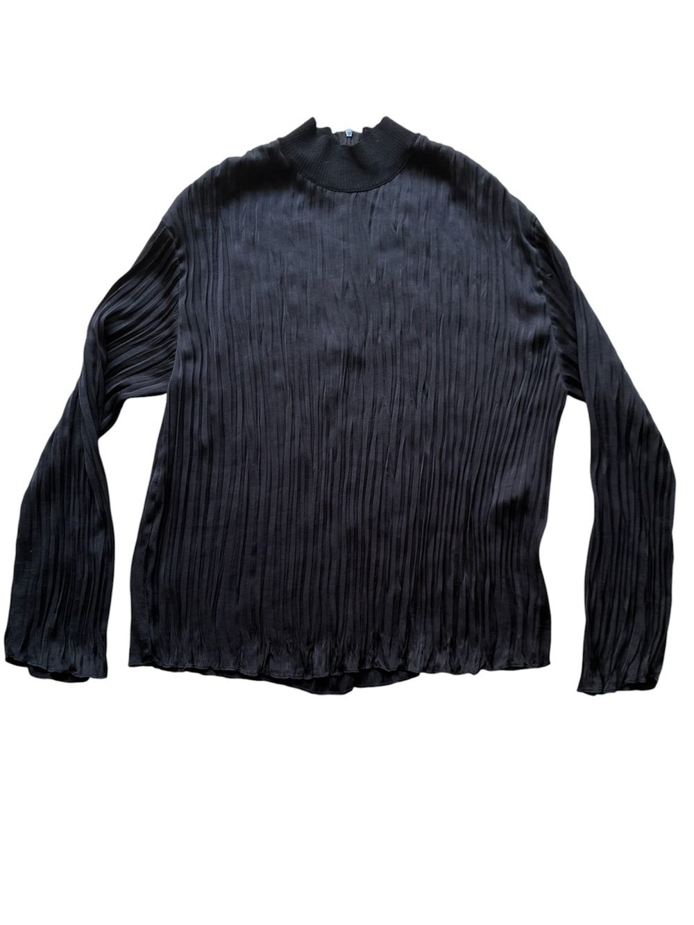 Vince Women's Black Accordion Pleat Mock Neck Long Sleeve Blouse Size Medium
